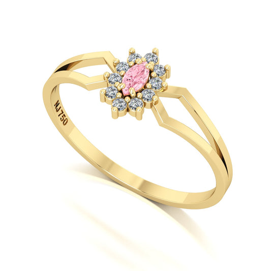 Anel Lovely Turmalina Rosa e Diamantes Ouro 18k