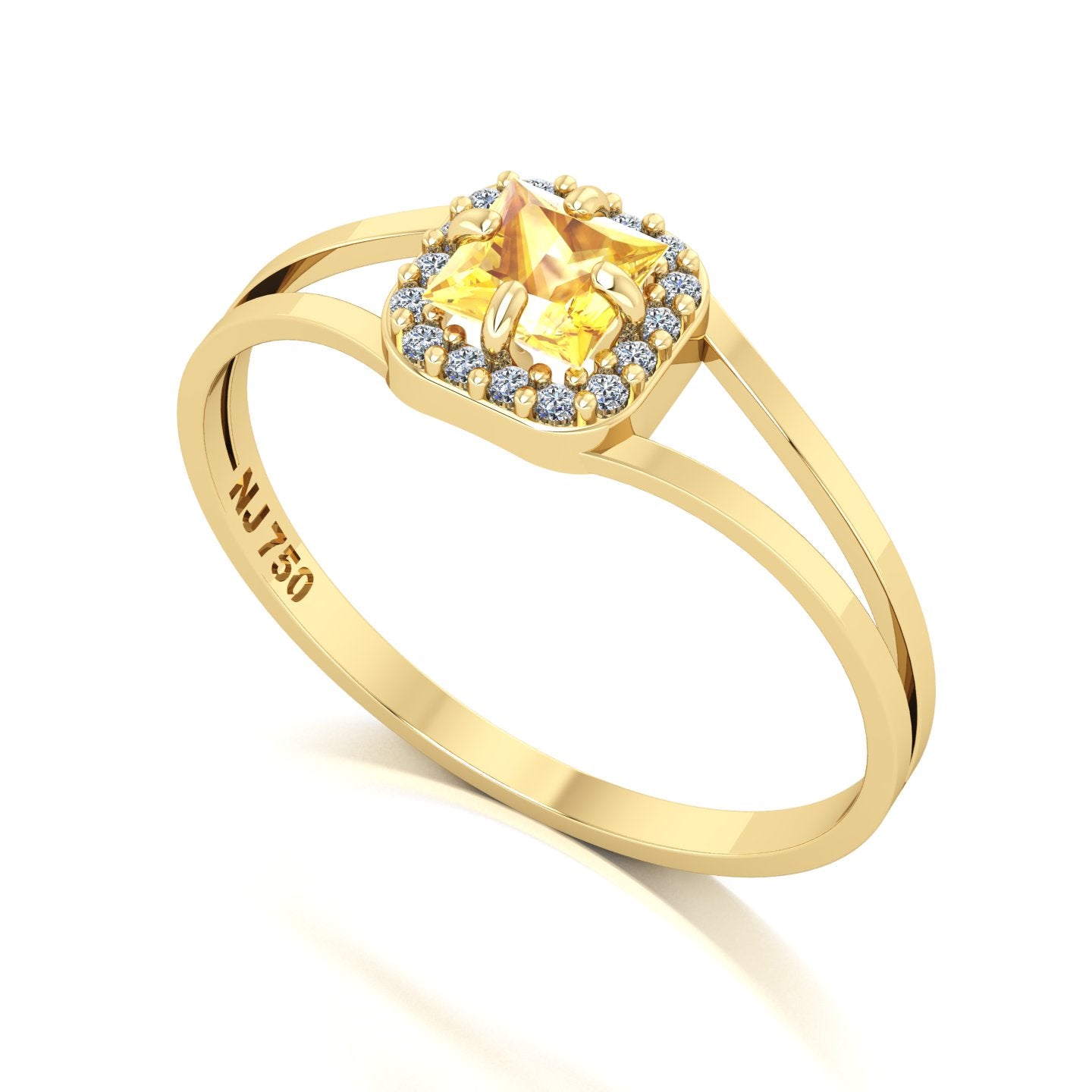 Anel Small Square Citrino e Diamantes Naturais Ouro 18k