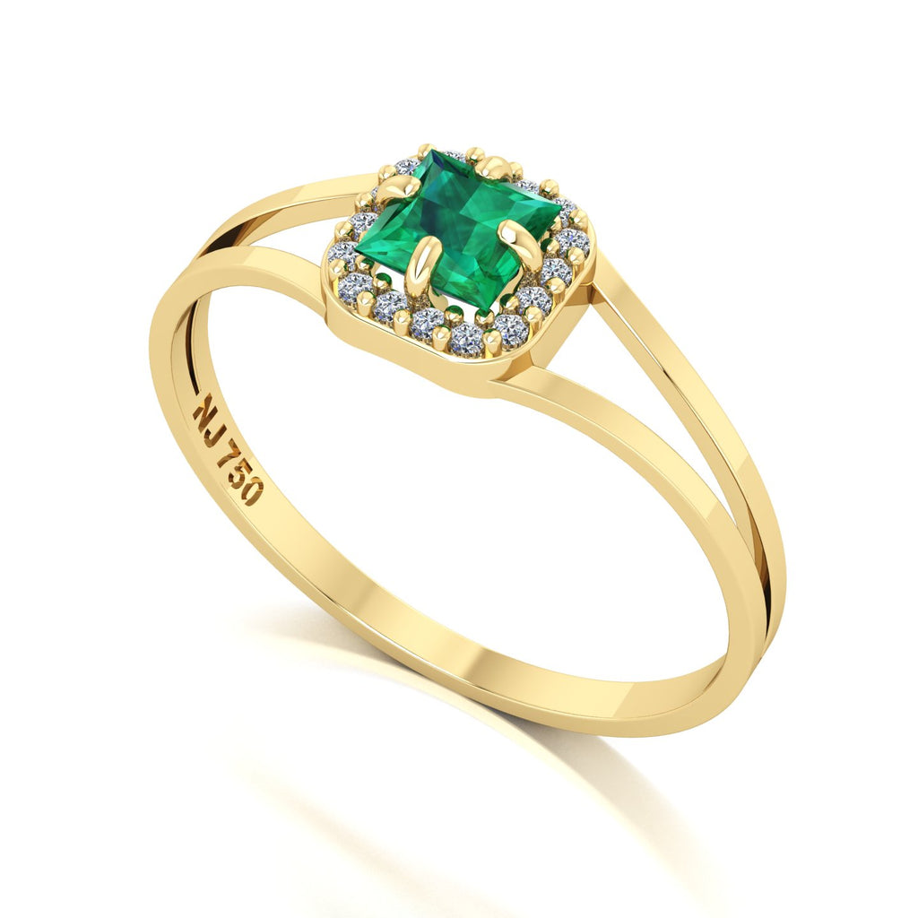Anel Small Square Esmeralda e Diamantes Naturais Ouro 18k
