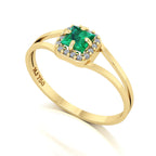 Anel Small Square Esmeralda e Diamantes Naturais Ouro 18k
