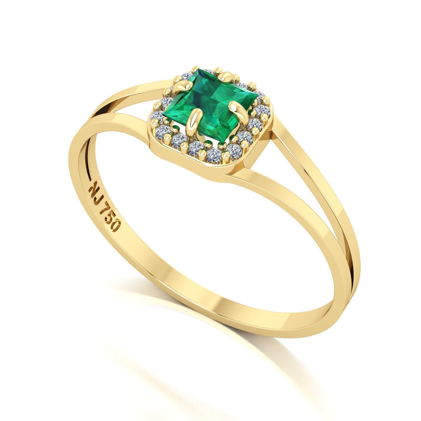 Anel Small Square Esmeralda e Diamantes Naturais Ouro 18k