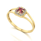 Anel Small Square Granada e Diamantes Naturais Ouro 18k
