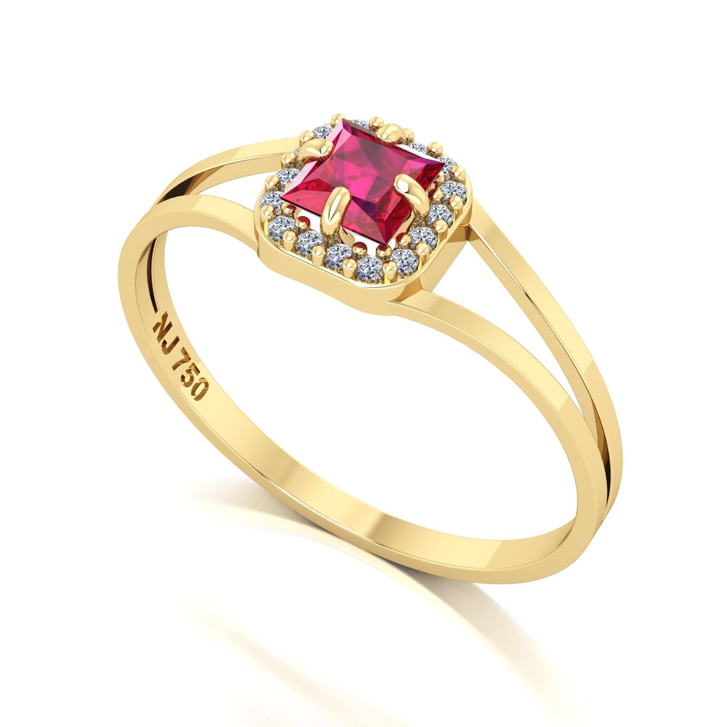 Anel Small Square Rubi e Diamantes Naturais Ouro 18k