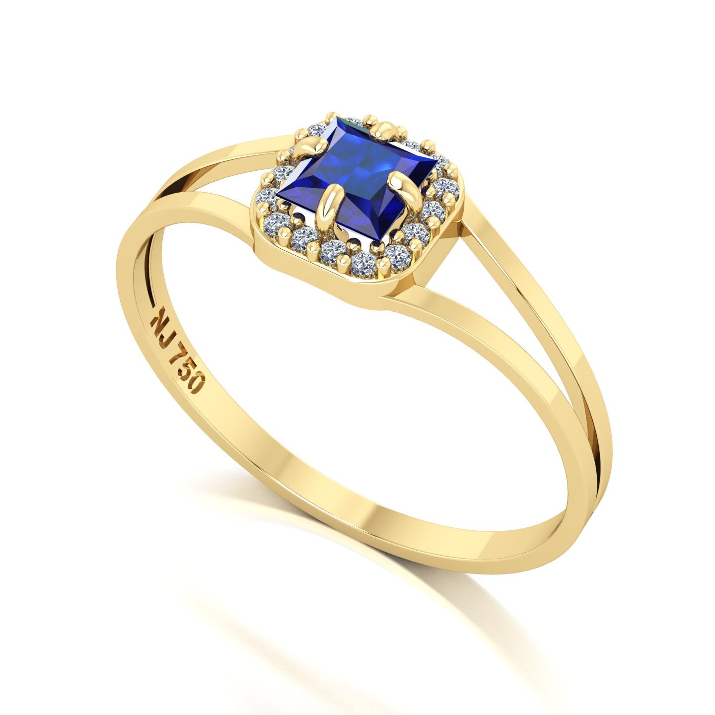 Anel Small Square Safira e Diamantes Naturais Ouro 18k