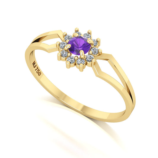 Anel Lovely II Ametista e Diamantes Ouro 18k