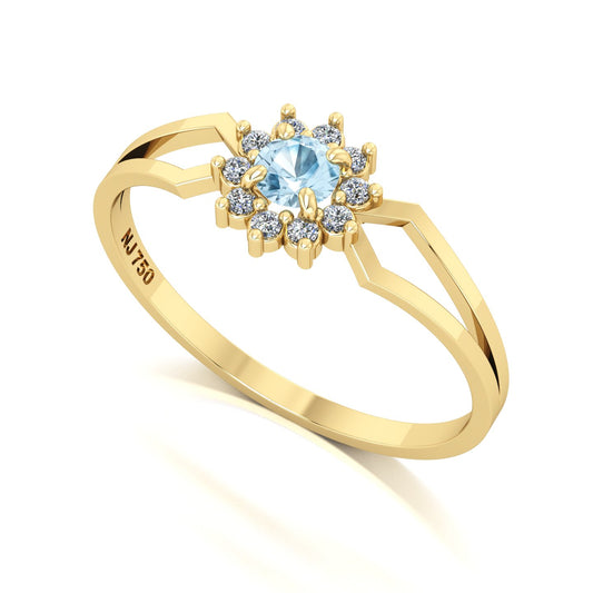 Anel Lovely II Água Marinha e Diamantes Ouro 18k