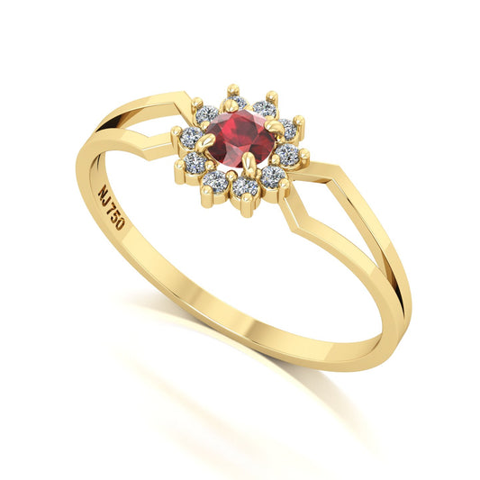 Anel Lovely II Granada e Diamantes Ouro 18k