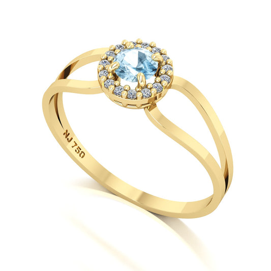 Anel Shiny Água Marinha e Diamantes Ouro 18k