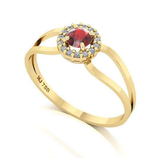 Anel Shiny Granada e Diamantes Ouro 18k
