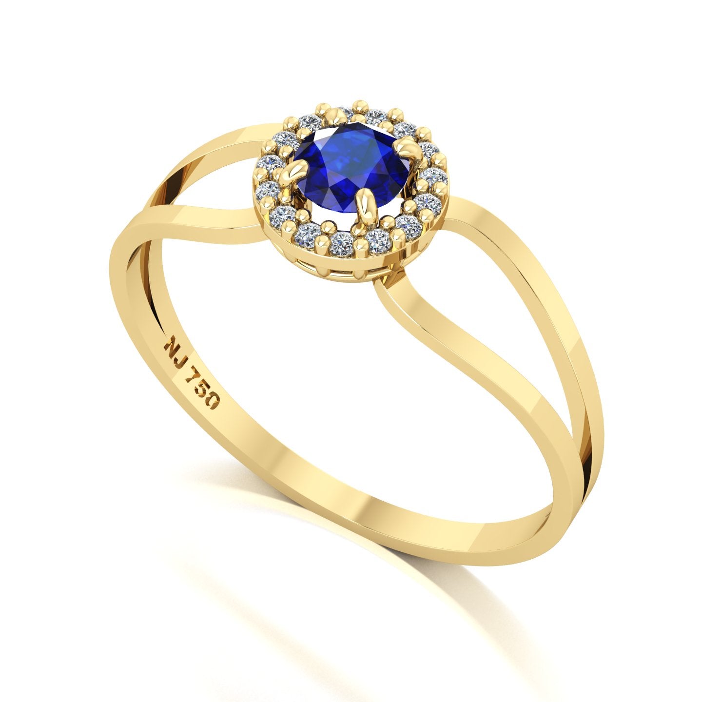 Anel Shiny Safira e Diamantes Ouro 18k