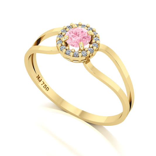 Anel Shiny Turmalina Rosa e Diamantes Ouro 18k