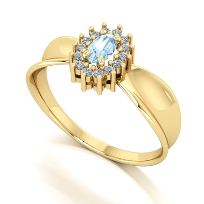 Anel Sovereign Água Marinha e Diamantes Ouro 18k