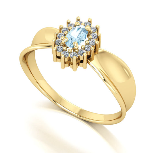 Anel Sovereign Água Marinha e Diamantes Ouro 18k