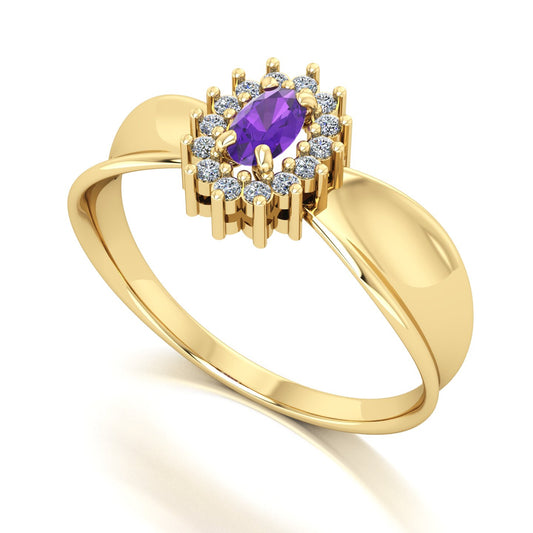 Anel Sovereign Ametista e Diamantes Ouro 18k