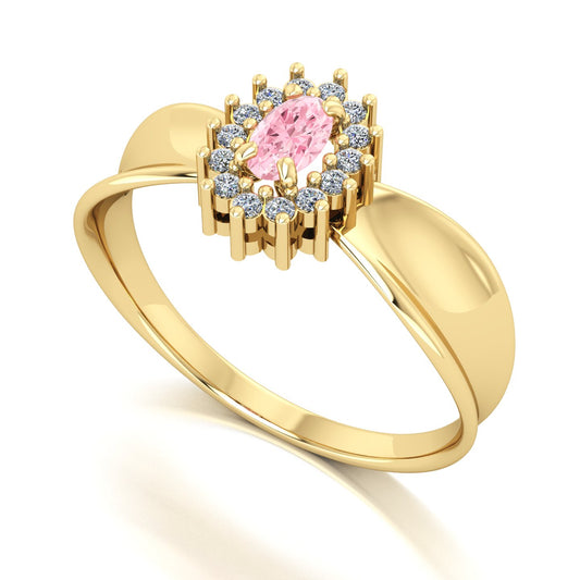 Anel Sovereign Turmalina Rosa e Diamantes Ouro 18k