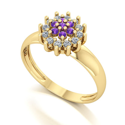 Anel Flower Ametista e Diamantes Ouro 18k