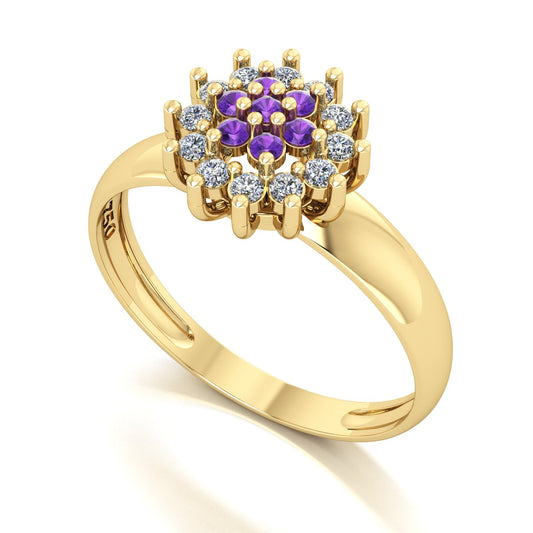 Anel Flower Ametista e Diamantes Ouro 18k