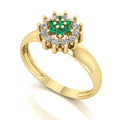Anel Flower Esmeralda e Diamantes Ouro 18k