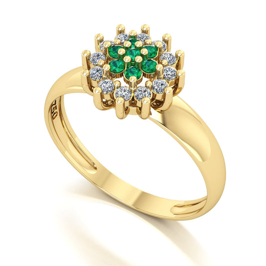 Anel Flower Esmeralda e Diamantes Ouro 18k
