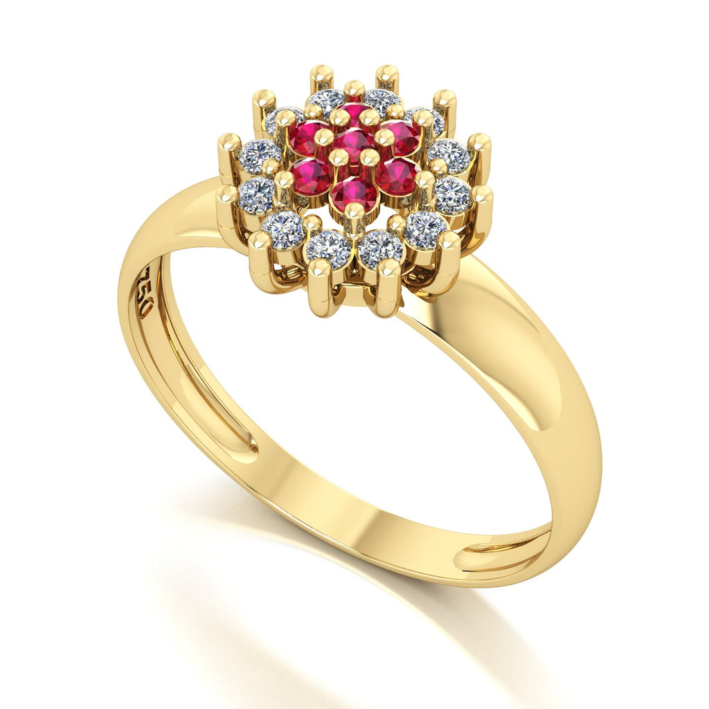 Anel Flower Rubi e Diamantes Ouro 18k
