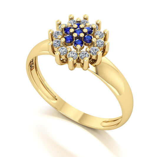 Anel Flower Safira e Diamantes Ouro 18k