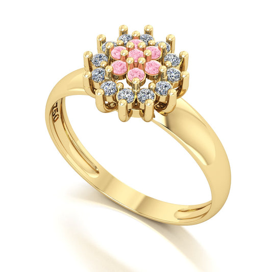 Anel Flower Turmalina Rosa e Diamantes Ouro 18k