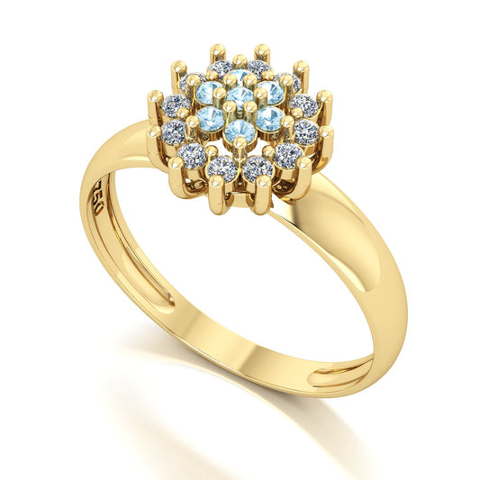 Anel Flower Água Marinha e Diamantes Ouro 18k