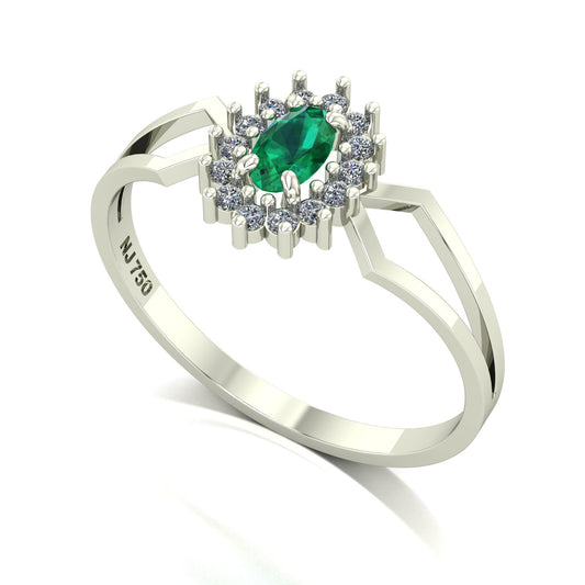 Anel Lovely IV Esmeralda e Diamantes Ouro 18k
