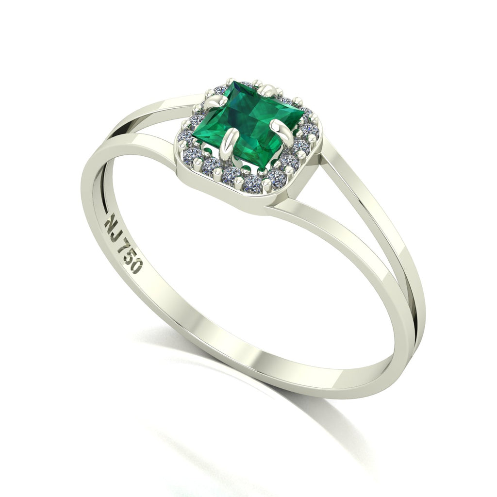Anel Small Square Esmeralda e Diamantes Naturais Ouro 18k