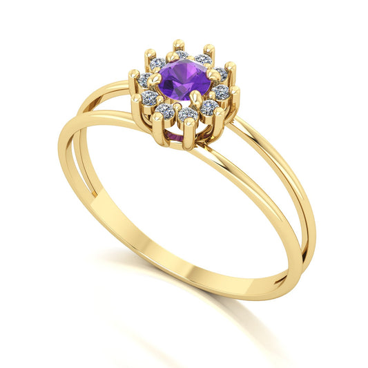 Anel Crown Ametista e Diamantes Ouro 18k