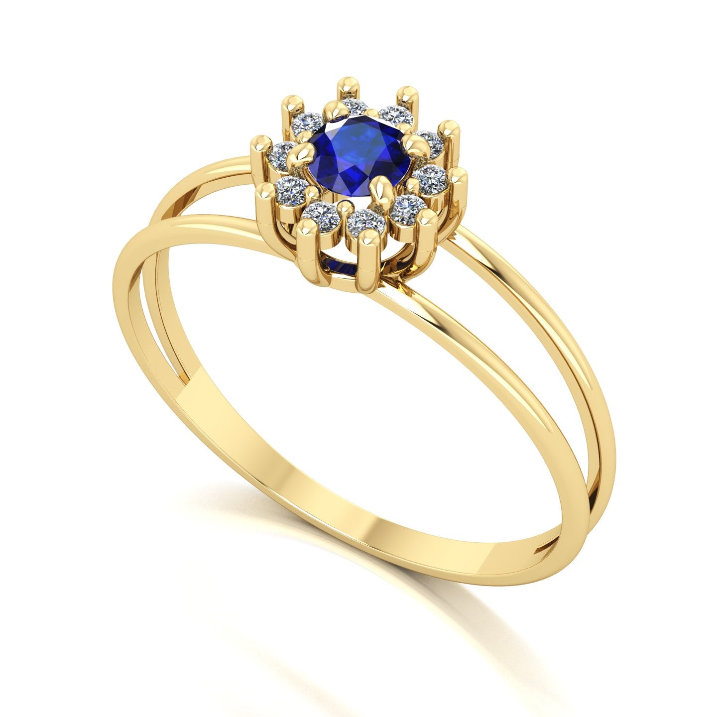 Anel Crown Safira e Diamantes Ouro 18k