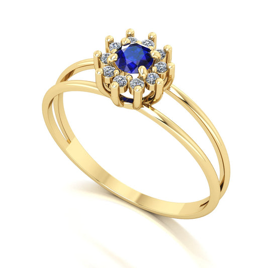 Anel Crown Safira e Diamantes Ouro 18k