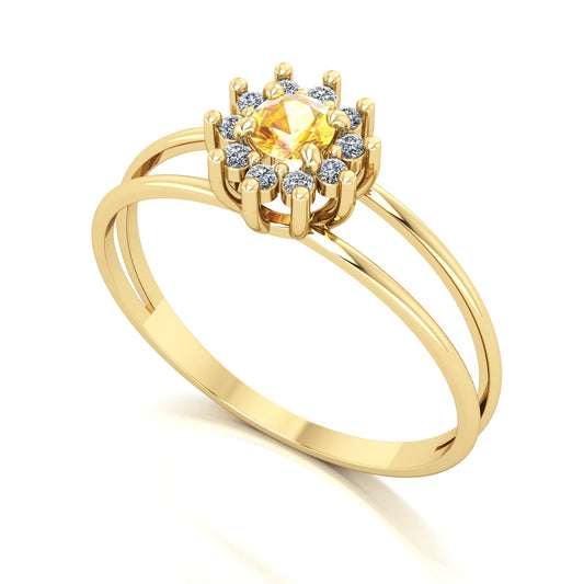 Anel Crown Citrino e Diamantes Ouro 18k