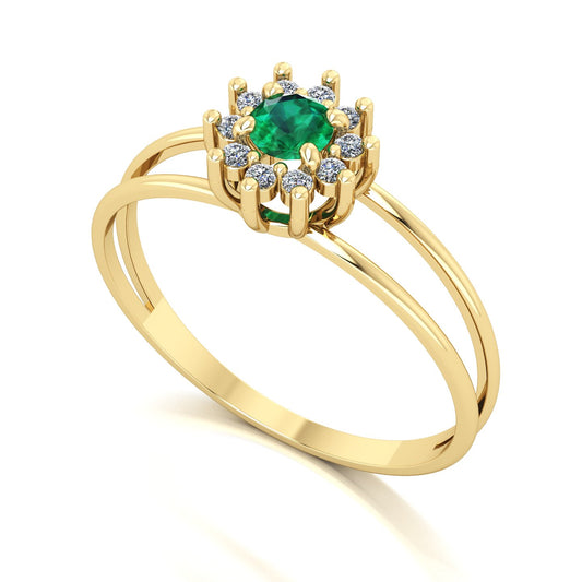 Anel Crown Esmeralda e Diamantes Ouro 18k
