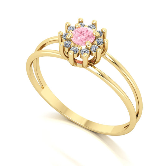 Anel Crown Turmalina Rosa e Diamantes Ouro 18k