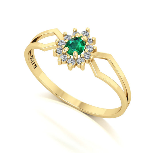 Anel Lovely III Esmeralda e Diamantes Ouro 18k