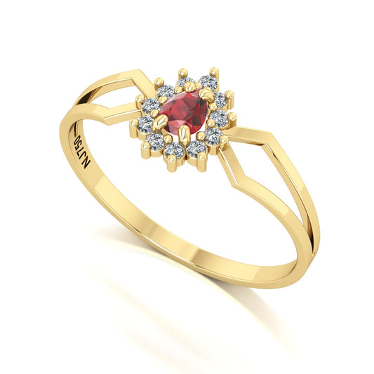 Anel Lovely III Granada e Diamantes Ouro 18k