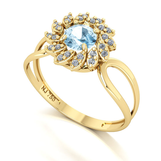 Anel Magnus Flos II Água Marinha e Diamantes Naturais Ouro 18k