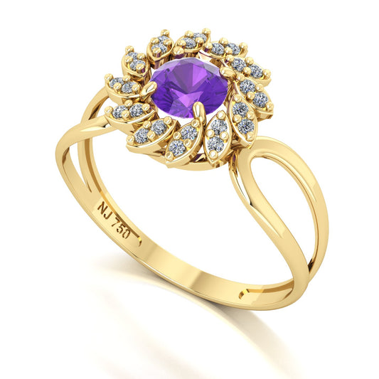 Anel Magnus Flos II Ametista e Diamantes Naturais Ouro 18k