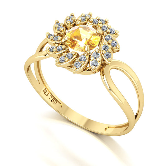 Anel Magnus Flos II Citrino e Diamantes Naturais Ouro 18k