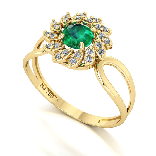 Anel Magnus Flos II Esmeralda e Diamantes Naturais Ouro 18k