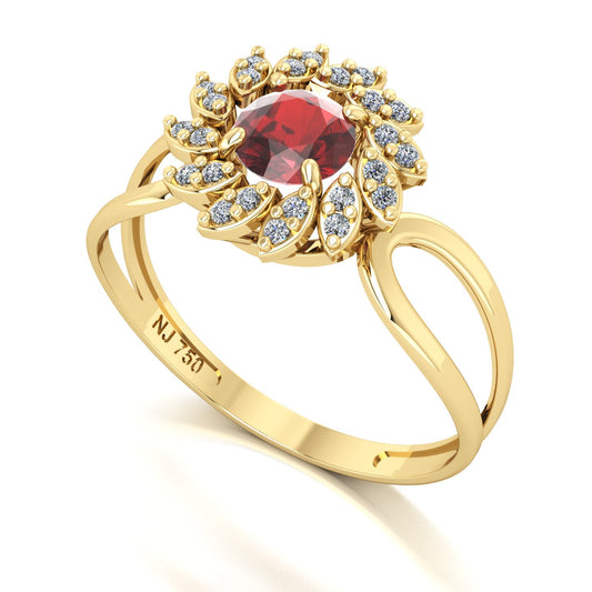 Anel Magnus Flos II Granada e Diamantes Naturais Ouro 18k