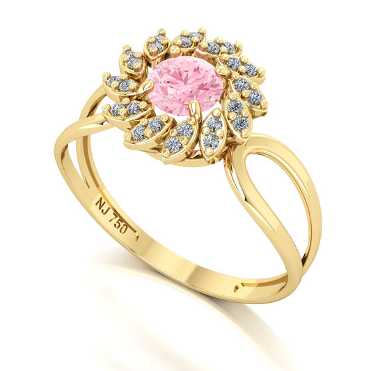 Anel Magnus Flos II Turmalina Rosa e Diamantes Naturais Ouro 18k