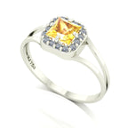 Anel Big Square Citrino e Diamantes Naturais Ouro 18k