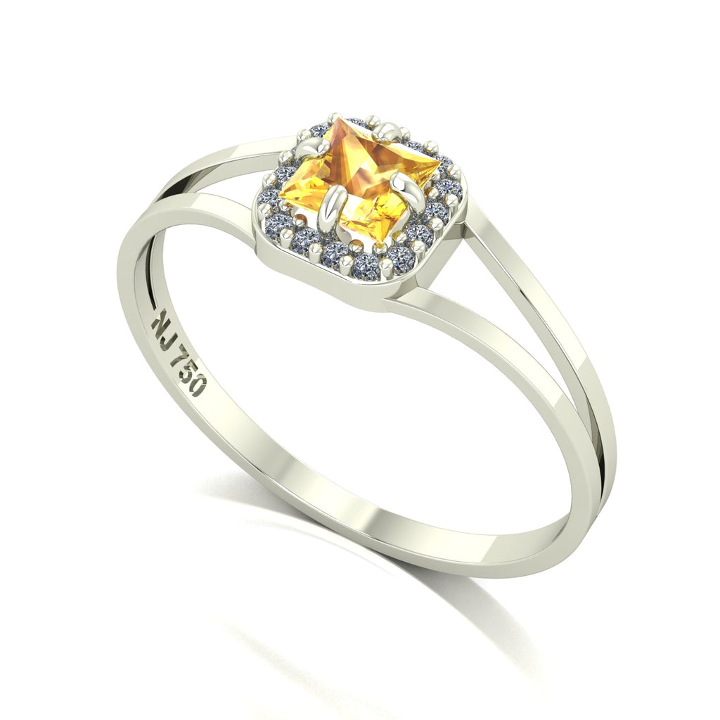 Anel Small Square Citrino e Diamantes Naturais Ouro 18k