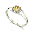 Anel Small Square Citrino e Diamantes Naturais Ouro 18k