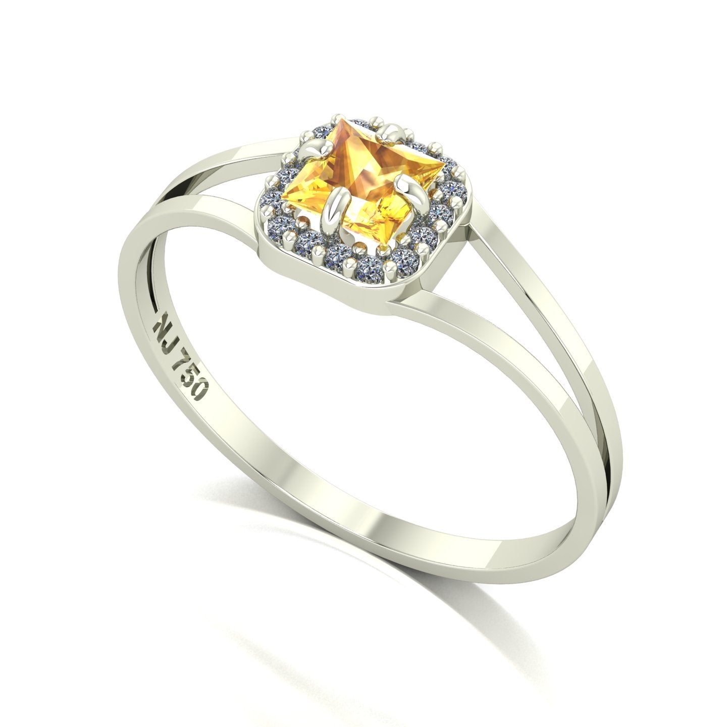 Anel Small Square Citrino e Diamantes Naturais Ouro 18k