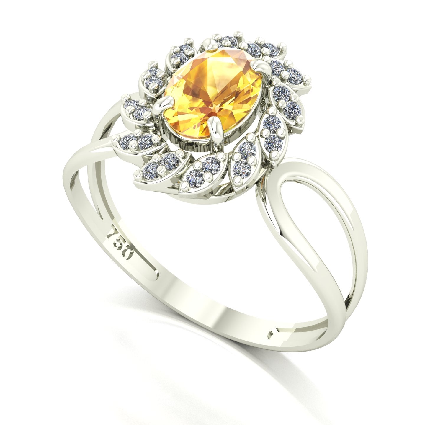 Anel Magnus Flos Citrino e Diamantes Naturais Ouro 18k