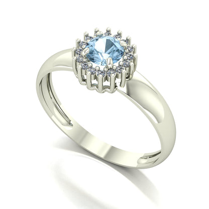 Anel Majestic Água Marinha e Diamantes Naturais Ouro 18k