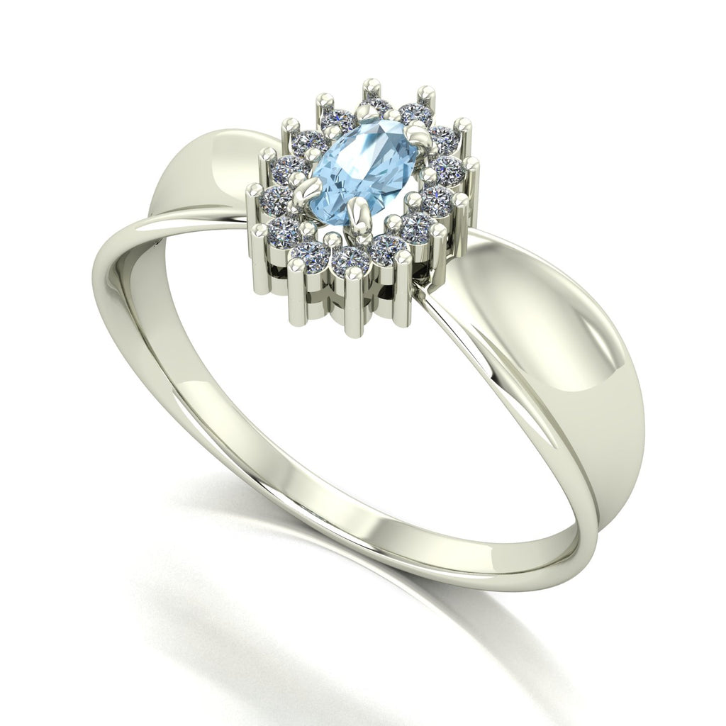 Anel Sovereign Água Marinha e Diamantes Ouro 18k